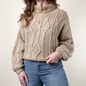 Vintage Mohair Wool Cable Knit Oversized Sweater Chunky Slouchy Preppy Fisherman